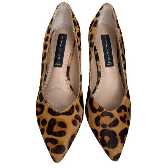 Steven Pamina Block Heel Leopard Print Shoes 6.5M Calf Hair Mob Wife Office Work - Picture 12 of 13